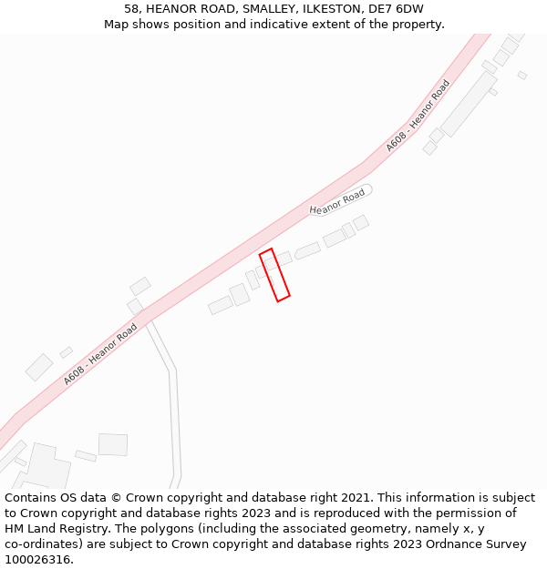 58, HEANOR ROAD, SMALLEY, ILKESTON, DE7 6DW: Location map and indicative extent of plot