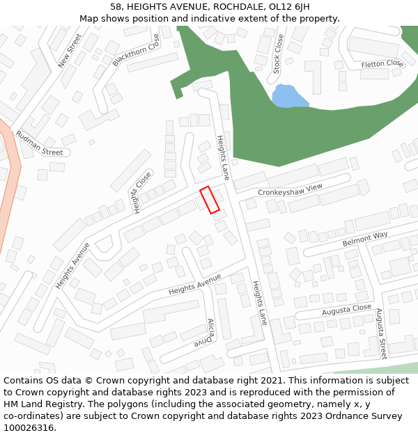 58, HEIGHTS AVENUE, ROCHDALE, OL12 6JH: Location map and indicative extent of plot