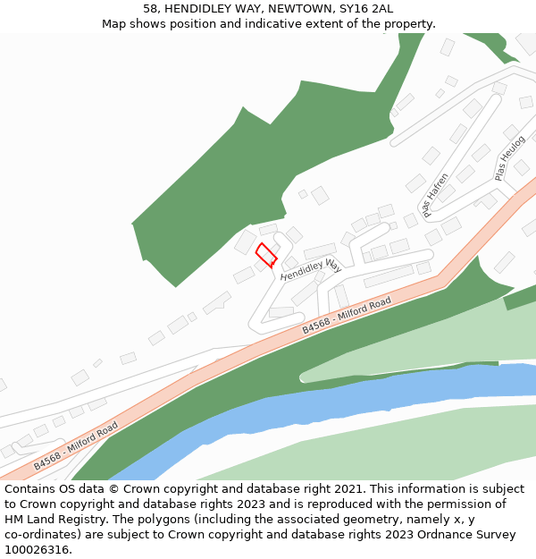 58, HENDIDLEY WAY, NEWTOWN, SY16 2AL: Location map and indicative extent of plot