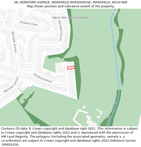58, HEREFORD AVENUE, MANSFIELD WOODHOUSE, MANSFIELD, NG19 8QF: Location map and indicative extent of plot