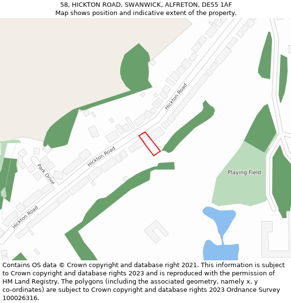 58, HICKTON ROAD, SWANWICK, ALFRETON, DE55 1AF: Location map and indicative extent of plot
