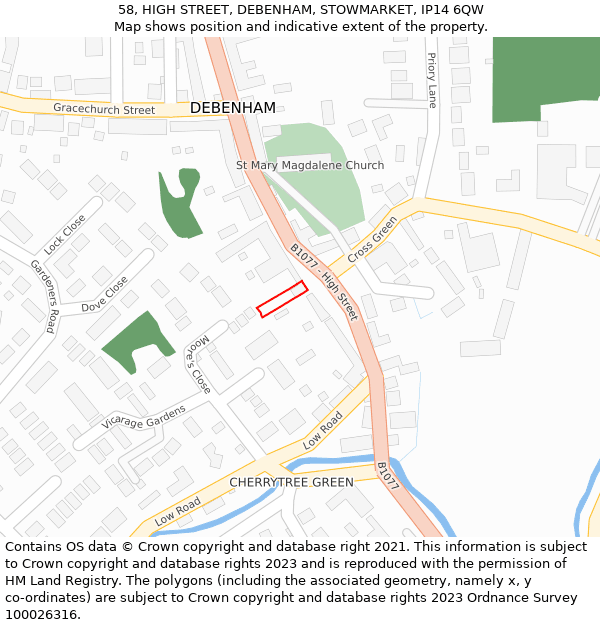 58, HIGH STREET, DEBENHAM, STOWMARKET, IP14 6QW: Location map and indicative extent of plot