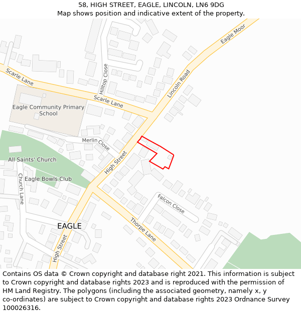58, HIGH STREET, EAGLE, LINCOLN, LN6 9DG: Location map and indicative extent of plot