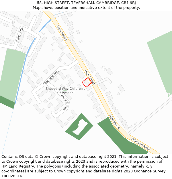 58, HIGH STREET, TEVERSHAM, CAMBRIDGE, CB1 9BJ: Location map and indicative extent of plot