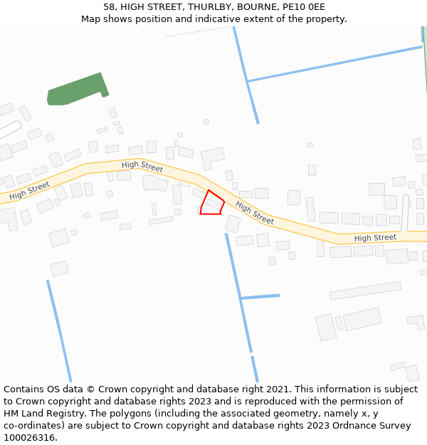 58, HIGH STREET, THURLBY, BOURNE, PE10 0EE: Location map and indicative extent of plot