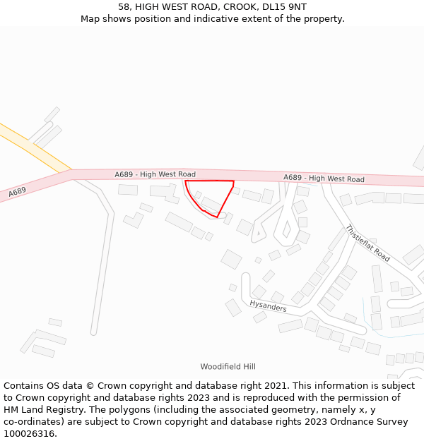 58, HIGH WEST ROAD, CROOK, DL15 9NT: Location map and indicative extent of plot