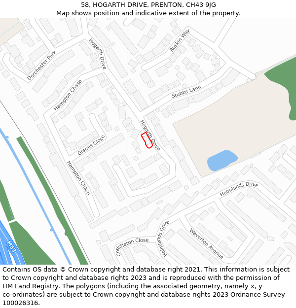 58, HOGARTH DRIVE, PRENTON, CH43 9JG: Location map and indicative extent of plot