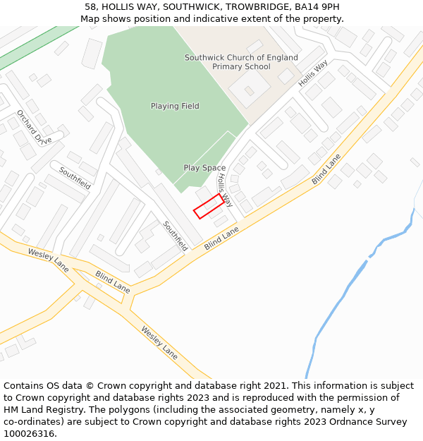 58, HOLLIS WAY, SOUTHWICK, TROWBRIDGE, BA14 9PH: Location map and indicative extent of plot