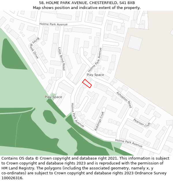 58, HOLME PARK AVENUE, CHESTERFIELD, S41 8XB: Location map and indicative extent of plot