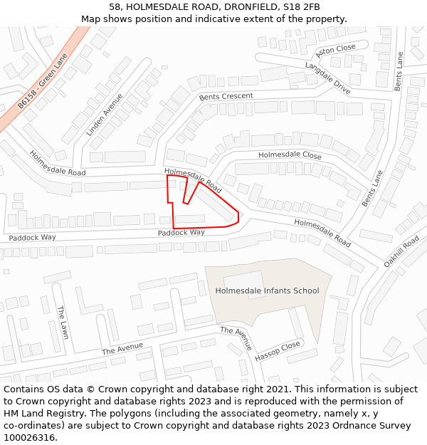 58, HOLMESDALE ROAD, DRONFIELD, S18 2FB: Location map and indicative extent of plot