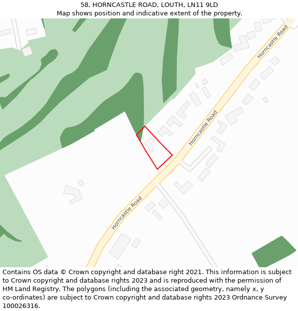 58, HORNCASTLE ROAD, LOUTH, LN11 9LD: Location map and indicative extent of plot