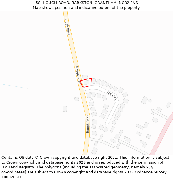 58, HOUGH ROAD, BARKSTON, GRANTHAM, NG32 2NS: Location map and indicative extent of plot