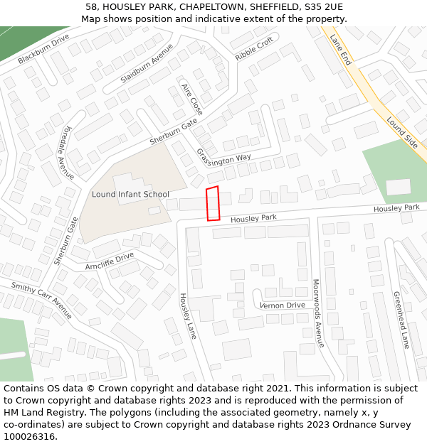 58, HOUSLEY PARK, CHAPELTOWN, SHEFFIELD, S35 2UE: Location map and indicative extent of plot
