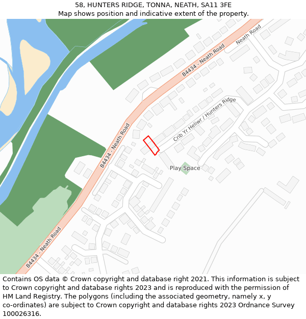 58, HUNTERS RIDGE, TONNA, NEATH, SA11 3FE: Location map and indicative extent of plot