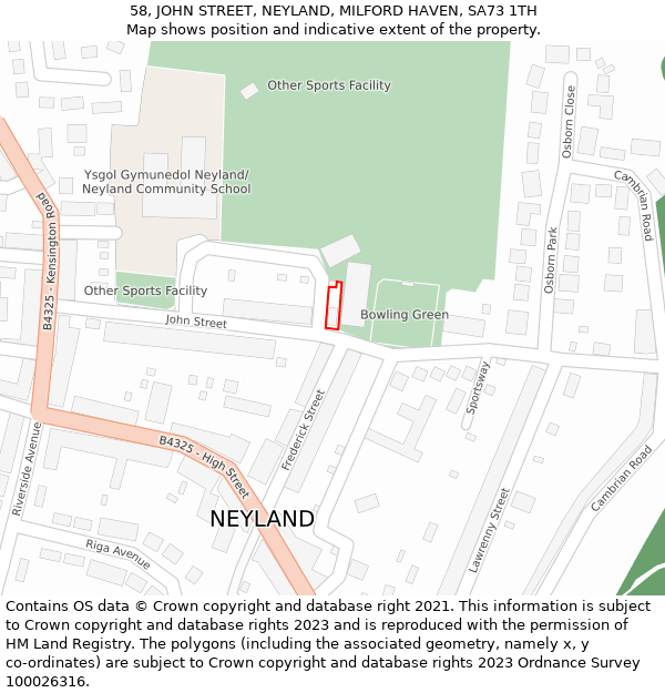 58, JOHN STREET, NEYLAND, MILFORD HAVEN, SA73 1TH: Location map and indicative extent of plot