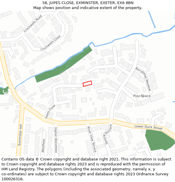 58, JUPES CLOSE, EXMINSTER, EXETER, EX6 8BN: Location map and indicative extent of plot