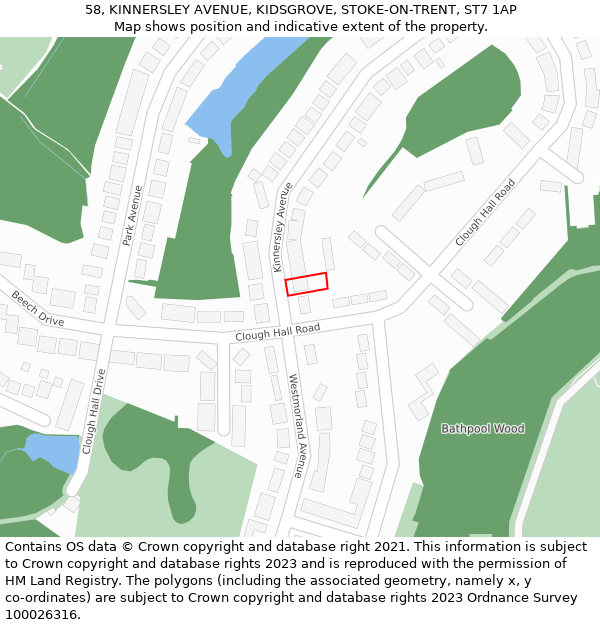 58, KINNERSLEY AVENUE, KIDSGROVE, STOKE-ON-TRENT, ST7 1AP: Location map and indicative extent of plot
