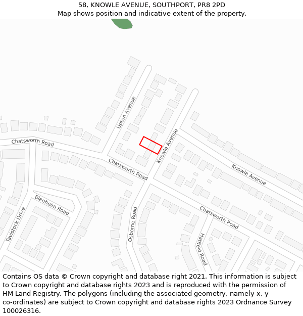 58, KNOWLE AVENUE, SOUTHPORT, PR8 2PD: Location map and indicative extent of plot