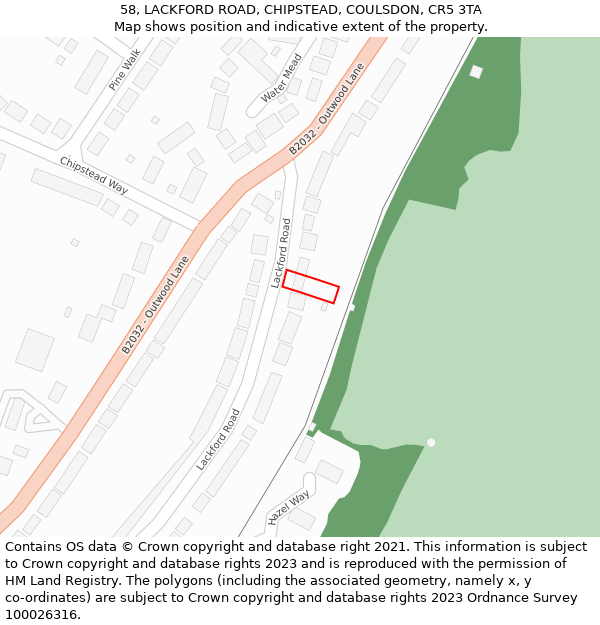58, LACKFORD ROAD, CHIPSTEAD, COULSDON, CR5 3TA: Location map and indicative extent of plot