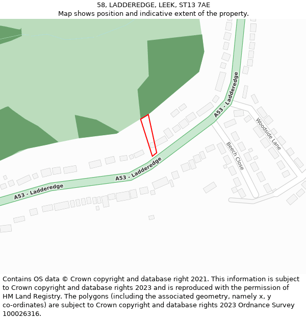 58, LADDEREDGE, LEEK, ST13 7AE: Location map and indicative extent of plot