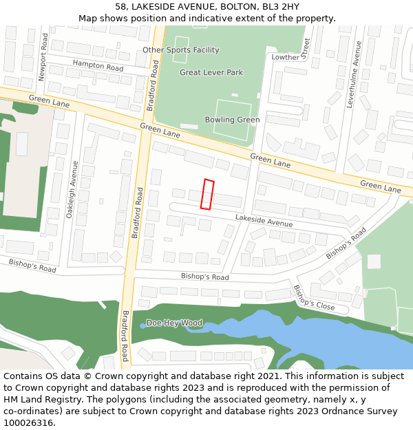 58, LAKESIDE AVENUE, BOLTON, BL3 2HY: Location map and indicative extent of plot