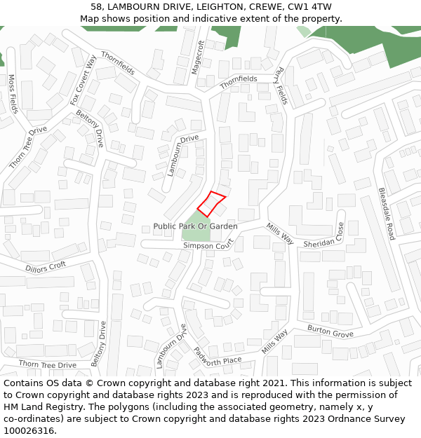 58, LAMBOURN DRIVE, LEIGHTON, CREWE, CW1 4TW: Location map and indicative extent of plot