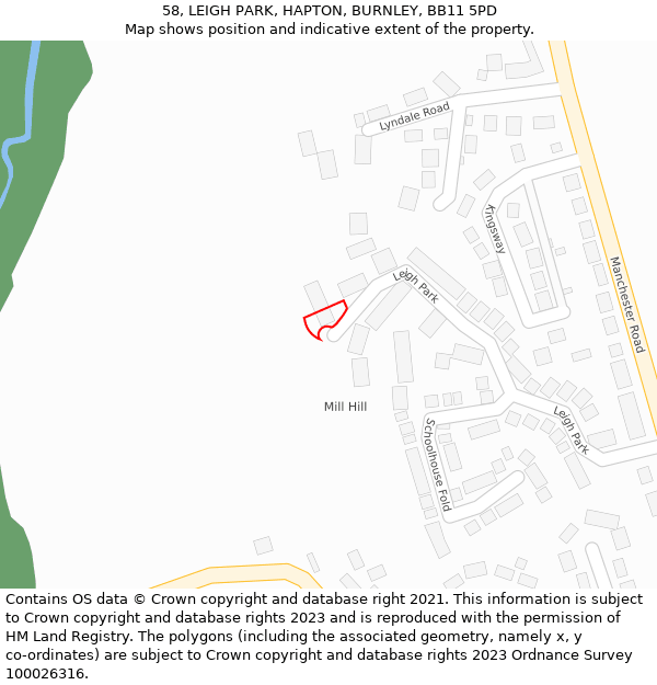 58, LEIGH PARK, HAPTON, BURNLEY, BB11 5PD: Location map and indicative extent of plot