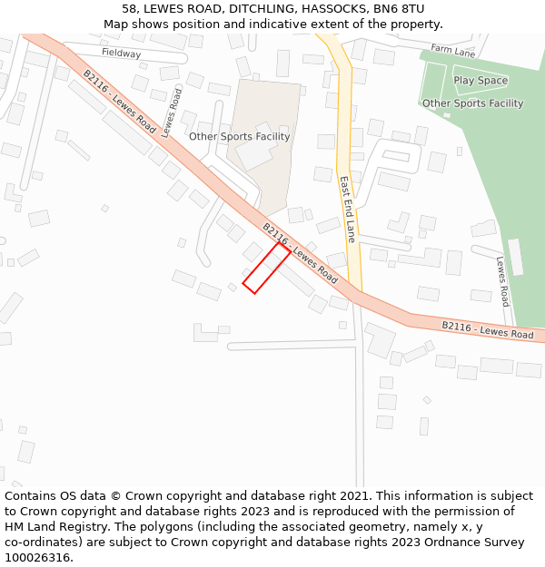 58, LEWES ROAD, DITCHLING, HASSOCKS, BN6 8TU: Location map and indicative extent of plot