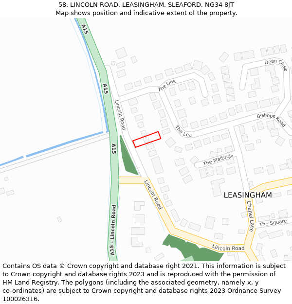 58, LINCOLN ROAD, LEASINGHAM, SLEAFORD, NG34 8JT: Location map and indicative extent of plot