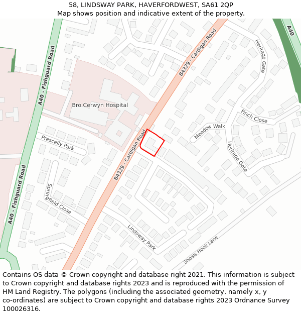 58, LINDSWAY PARK, HAVERFORDWEST, SA61 2QP: Location map and indicative extent of plot