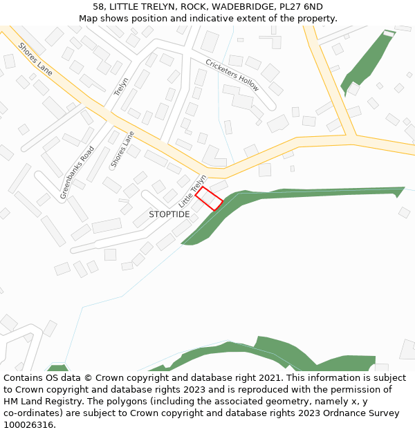 58, LITTLE TRELYN, ROCK, WADEBRIDGE, PL27 6ND: Location map and indicative extent of plot