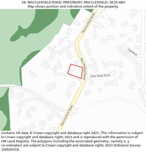 58, MACCLESFIELD ROAD, PRESTBURY, MACCLESFIELD, SK10 4BH: Location map and indicative extent of plot
