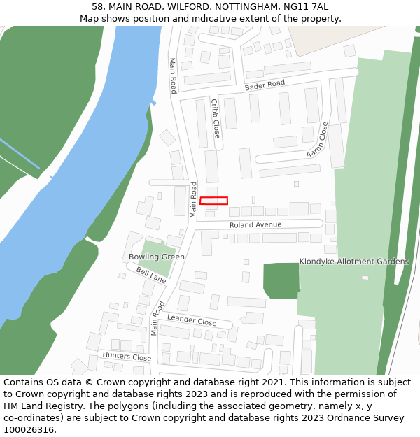 58, MAIN ROAD, WILFORD, NOTTINGHAM, NG11 7AL: Location map and indicative extent of plot