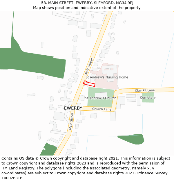 58, MAIN STREET, EWERBY, SLEAFORD, NG34 9PJ: Location map and indicative extent of plot