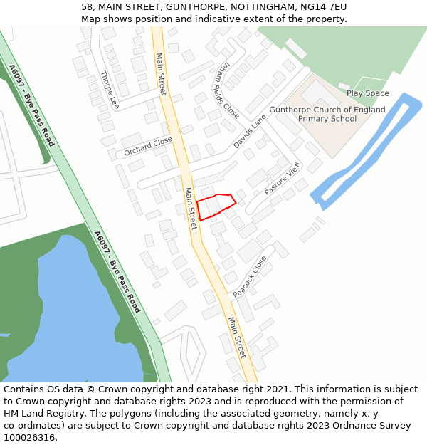 58, MAIN STREET, GUNTHORPE, NOTTINGHAM, NG14 7EU: Location map and indicative extent of plot