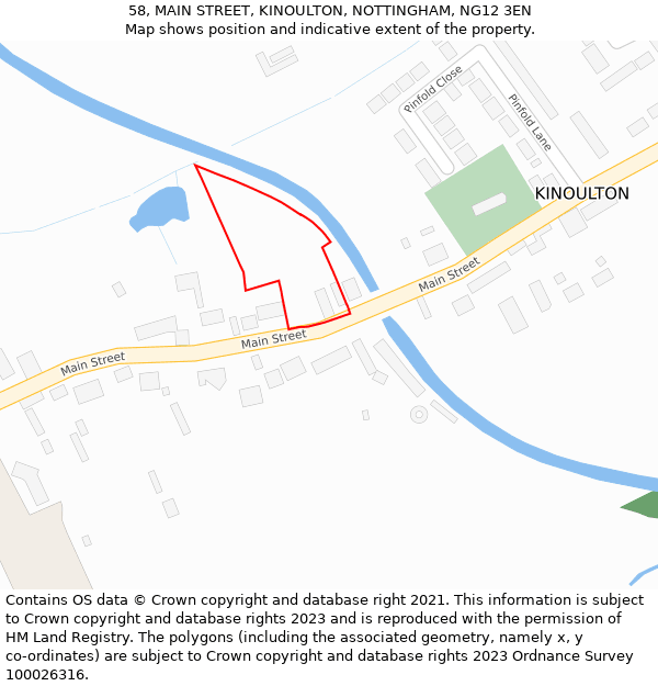 58, MAIN STREET, KINOULTON, NOTTINGHAM, NG12 3EN: Location map and indicative extent of plot