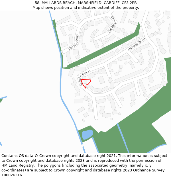 58, MALLARDS REACH, MARSHFIELD, CARDIFF, CF3 2PR: Location map and indicative extent of plot