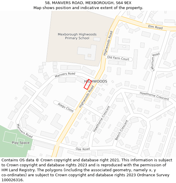 58, MANVERS ROAD, MEXBOROUGH, S64 9EX: Location map and indicative extent of plot