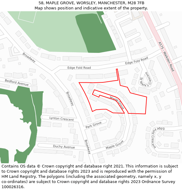 58, MAPLE GROVE, WORSLEY, MANCHESTER, M28 7FB: Location map and indicative extent of plot