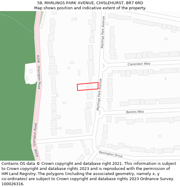 58, MARLINGS PARK AVENUE, CHISLEHURST, BR7 6RD: Location map and indicative extent of plot