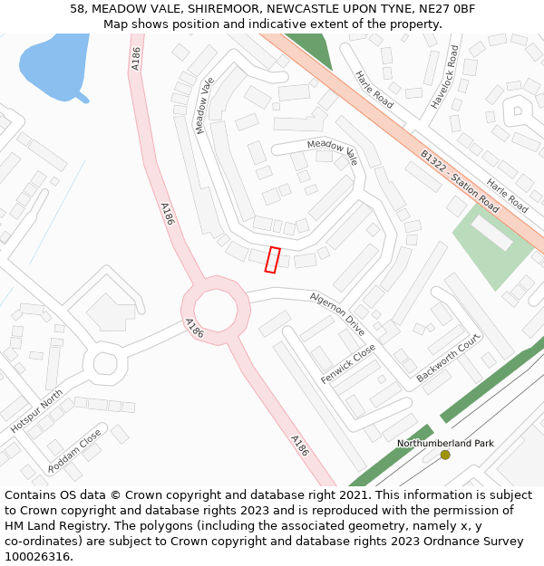 58, MEADOW VALE, SHIREMOOR, NEWCASTLE UPON TYNE, NE27 0BF: Location map and indicative extent of plot