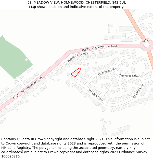 58, MEADOW VIEW, HOLMEWOOD, CHESTERFIELD, S42 5UL: Location map and indicative extent of plot