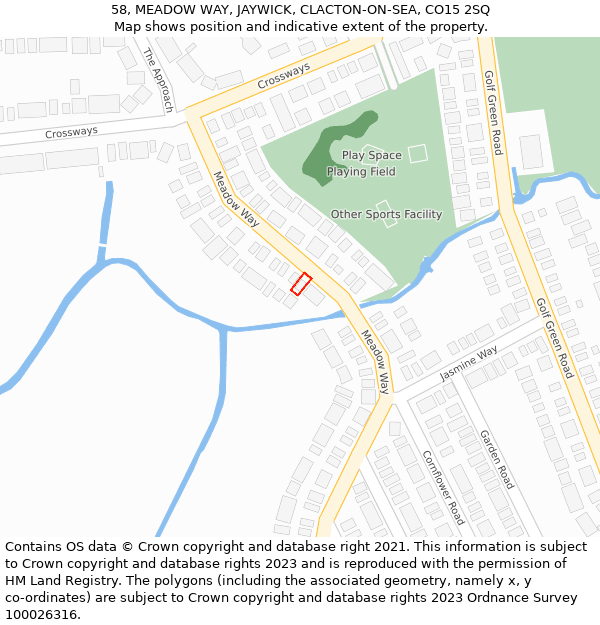 58, MEADOW WAY, JAYWICK, CLACTON-ON-SEA, CO15 2SQ: Location map and indicative extent of plot