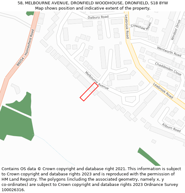58, MELBOURNE AVENUE, DRONFIELD WOODHOUSE, DRONFIELD, S18 8YW: Location map and indicative extent of plot