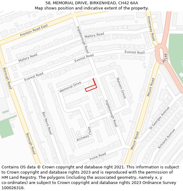 58, MEMORIAL DRIVE, BIRKENHEAD, CH42 6AA: Location map and indicative extent of plot