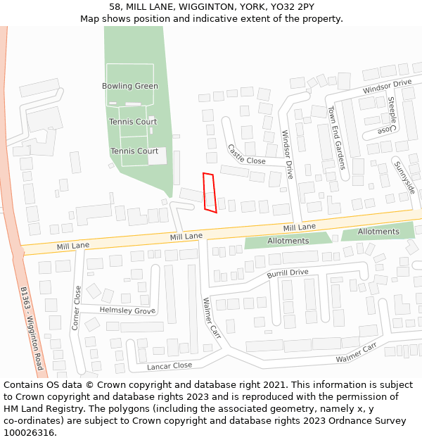 58, MILL LANE, WIGGINTON, YORK, YO32 2PY: Location map and indicative extent of plot