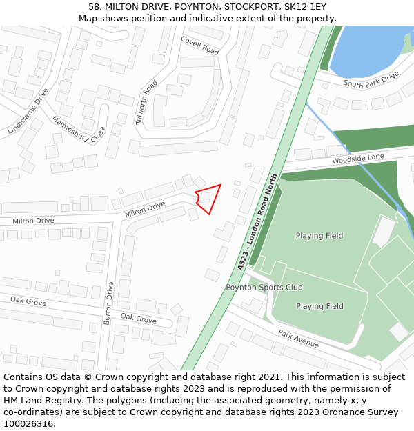 58, MILTON DRIVE, POYNTON, STOCKPORT, SK12 1EY: Location map and indicative extent of plot