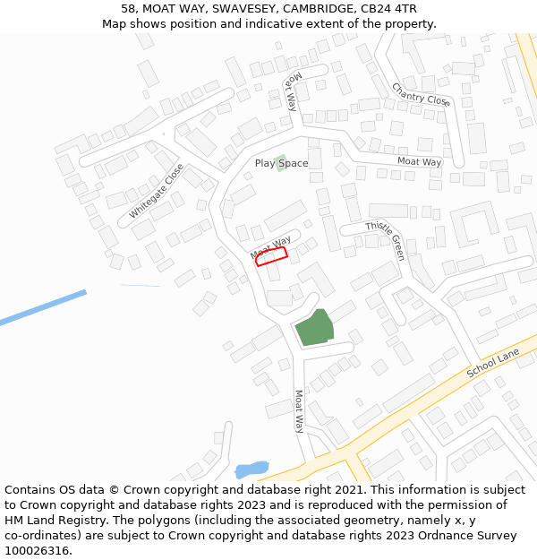 58, MOAT WAY, SWAVESEY, CAMBRIDGE, CB24 4TR: Location map and indicative extent of plot