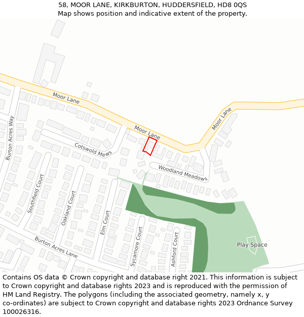 58, MOOR LANE, KIRKBURTON, HUDDERSFIELD, HD8 0QS: Location map and indicative extent of plot