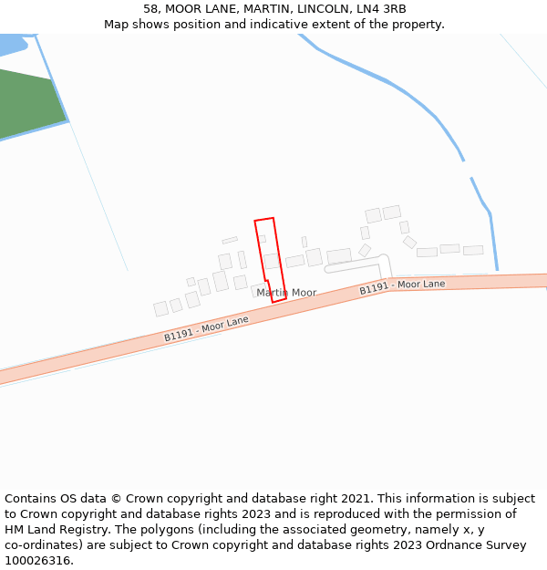 58, MOOR LANE, MARTIN, LINCOLN, LN4 3RB: Location map and indicative extent of plot